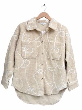 Little Lies Ribbon Pattern Shacket in Cream